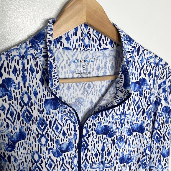 Ibkul Long Sleeve Quarter Zip Top Womens XL Blue White Mesh Elephant Print - Picture 4 of 8